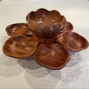 Vintage Teak Lazy Susan Serving Set - 8 pieces